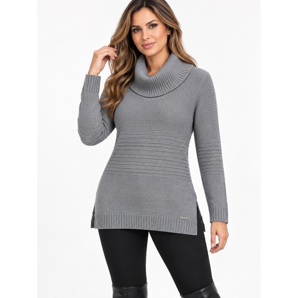 Calvin Klein Gray Cowl Neck Textured Knit Tunic Sweater size S NWT